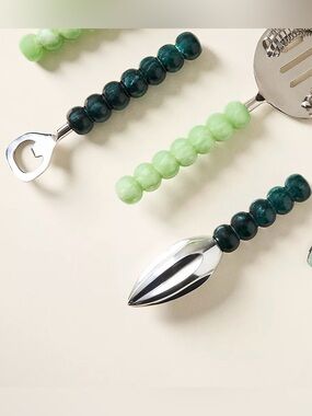 ❤️ Set of Three Anthropologie Bar Tools with Beaded Handles - Green